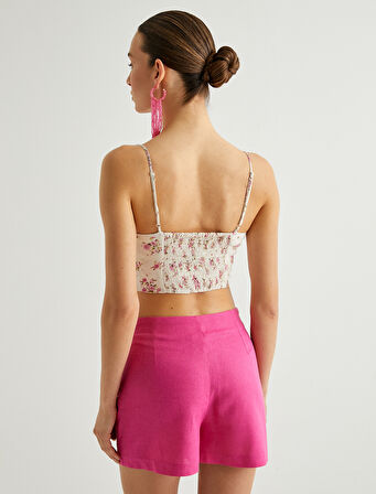 Koton X Melis Ağazat - Crop Çiçekli Büzgülü Atlet