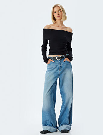 Madonna Yaka Kazak Omzu Açık Fitilli Uzun Kollu