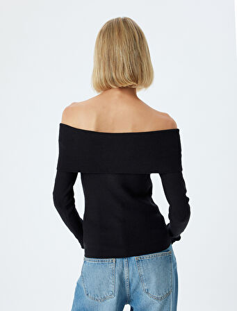 Madonna Yaka Kazak Omzu Açık Fitilli Uzun Kollu