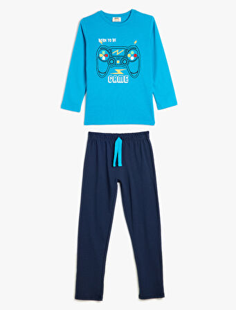 Pijama Takımı Oyun Temalı Baskı Detaylı Uzun Kollu Pamuklu 