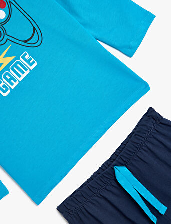 Pijama Takımı Oyun Temalı Baskı Detaylı Uzun Kollu Pamuklu 