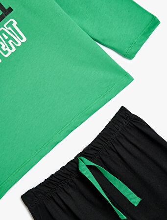 Pijama Takımı Futbol Temalı Baskı Detaylı Uzun Kollu Pamuklu 