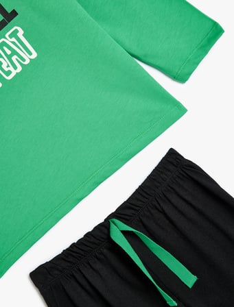 Pijama Takımı Futbol Temalı Baskı Detaylı Uzun Kollu Pamuklu 