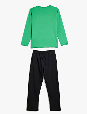 Pijama Takımı Futbol Temalı Baskı Detaylı Uzun Kollu Pamuklu 