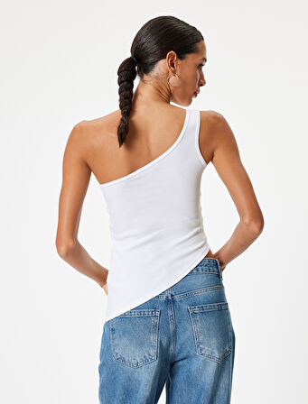 Tek Omuz Atlet Kolsuz Taş İşlemeli Asimetrik Kesim Slim Fit