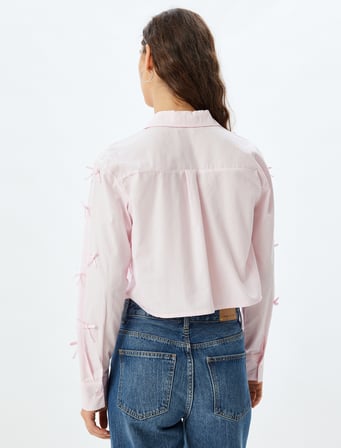 Fiyonklu Poplin Crop Gömlek Slim Fit Uzun Kollu 