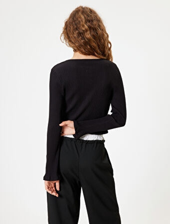 Fiyonklu Hırka Bisiklet Yaka Uzun Kollu Düğmeli