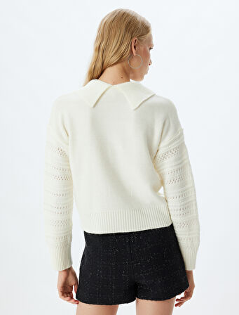 Ajurlu Kazak Gömlek Yaka Düğmeli Uzun Kollu