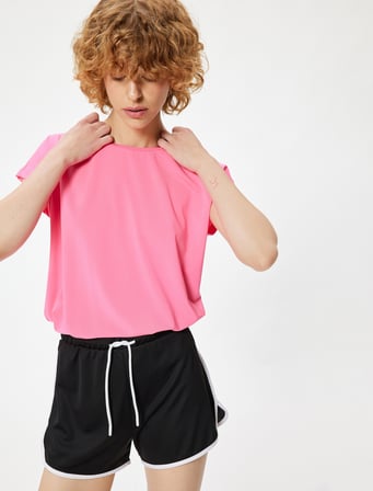Oversize Spor Tişört Bisiklet Yaka Kısa Kollu Düşük Omuzlu
