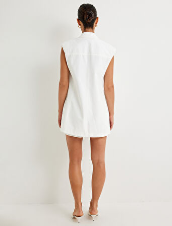 Keten Karışımlı Blazer Yelek Kruvaze Kalça Boy Cepli