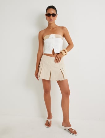 Crop Straplez Büstiyer Kat Detaylı Renk Kontrastlı Slim Fit