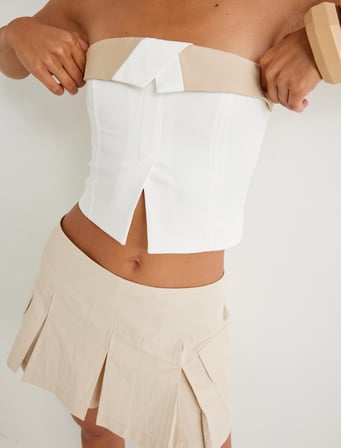 Crop Straplez Büstiyer Kat Detaylı Renk Kontrastlı Slim Fit