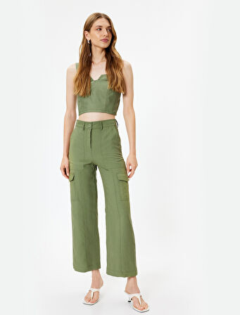 Kargo Pantolon Düz Bol Paça Modal Kumaş