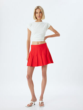 Ekstra Mini Pileli Şort Etek Standart Bel Pamuklu