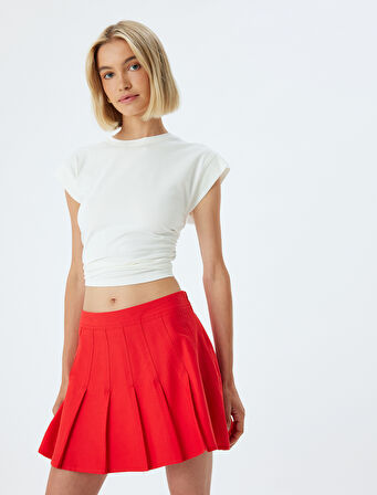 Ekstra Mini Pileli Şort Etek Standart Bel Pamuklu