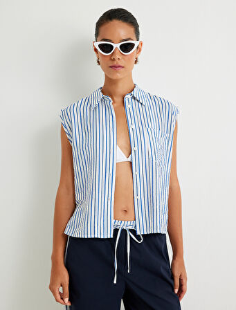 Kolsuz Gömlek Cep Detaylı Viskon Kumaş 