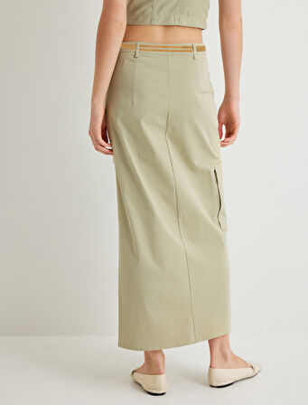 Midi Boy Asimetrik Etek Cepli Standart Bel