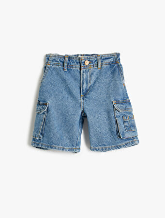 Kargo Kot Şort Kapaklı Cepli Beli Lastikli Pamuklu