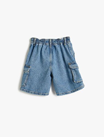 Kargo Kot Şort Kapaklı Cepli Beli Lastikli Pamuklu