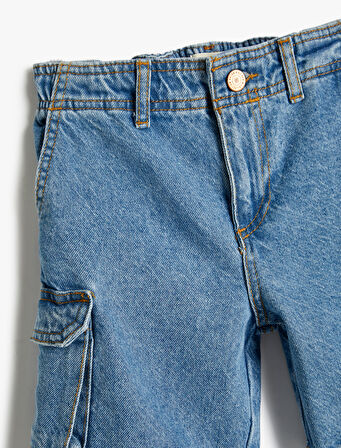 Kargo Kot Şort Kapaklı Cepli Beli Lastikli Pamuklu