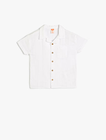 Müslin Gömlek Dokulu Düğme Detaylı Klasik Yaka Cepli