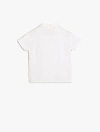 Müslin Gömlek Dokulu Düğme Detaylı Klasik Yaka Cepli