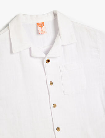 Müslin Gömlek Dokulu Düğme Detaylı Klasik Yaka Cepli