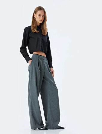 5WAK40028PW Koton Kadın Kanvas Pantolon GRİ