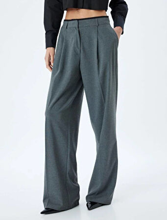 5WAK40028PW Koton Kadın Kanvas Pantolon GRİ