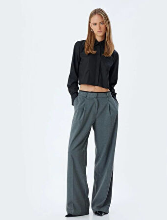 5WAK40028PW Koton Kadın Kanvas Pantolon GRİ