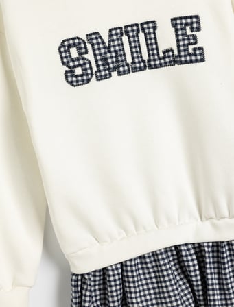 Sweat Elbise Uzun Kollu Yuvarlak Yaka Baskı Detaylı 