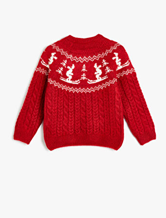 Triko Kazak Kayak Desenli Uzun Kollu Yuvarlak Yaka