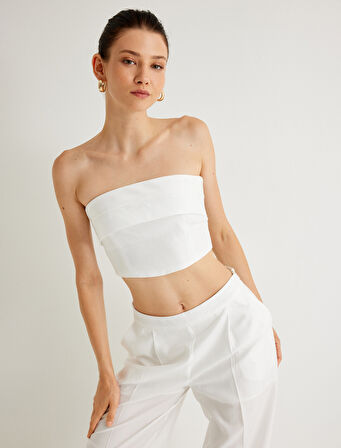 Koton X Melis Ağazat - Crop Straplez Büstiyer Kat Detaylı Slim Fit