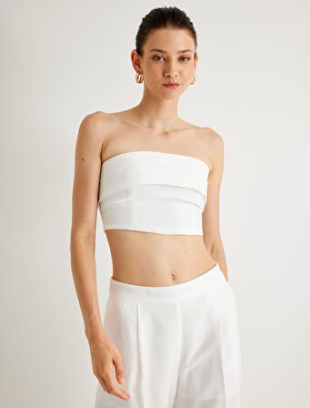 Koton X Melis Ağazat - Crop Straplez Büstiyer Kat Detaylı Slim Fit