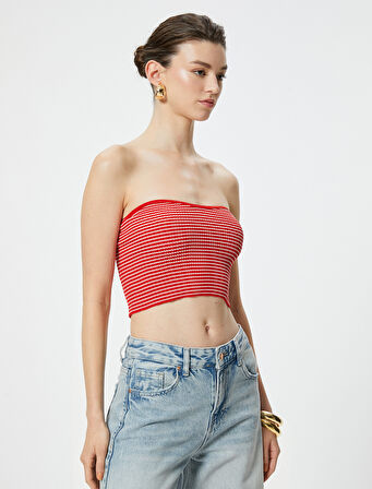 Straplez Kroşe Crop Üst