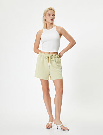 Beli Bağcıklı Mini Şort Rahat Kalıp Cepli