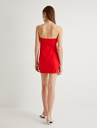 Mini Straplez Elbise Kat Detaylı