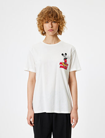 Mickey Mouse Oversize Arkası Baskılı Tişört Kısa Kollu Bisiklet Yaka Lisanslı