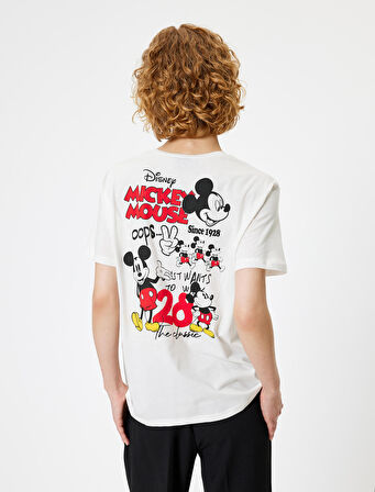 Mickey Mouse Oversize Arkası Baskılı Tişört Kısa Kollu Bisiklet Yaka Lisanslı