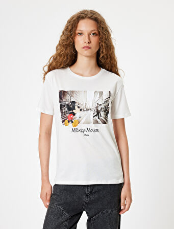 Mickey Mouse Oversize Tişört Pamuklu Kısa Kollu Lisanslı Baskılı