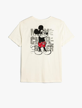 Mickey Mouse Oversize Arkası Baskılı Tişört Kısa Kollu Bisiklet Yaka Lisanslı