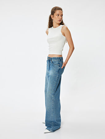 Kolsuz Tişört Bisiklet Yaka Fırfır Detaylı Slim Fit