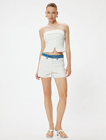 Renk Bloklu Mini Kot Şort