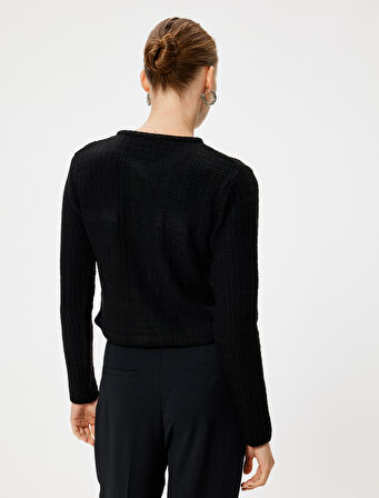 Triko Hırka Yuvarlak Yaka Düğmeli Cep Detaylı