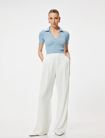 Parıltılı Polo Yaka Triko Kazak Kısa Kollu