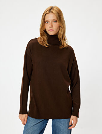 Oversize Triko Balıkçı Yaka Kazak Uzun Kollu