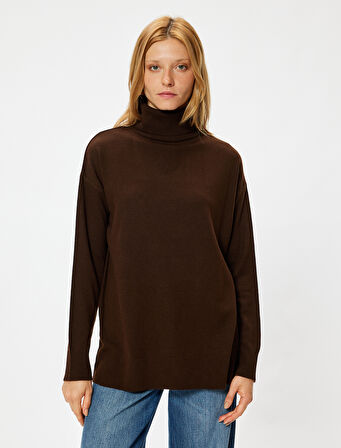 Oversize Triko Balıkçı Yaka Kazak Uzun Kollu