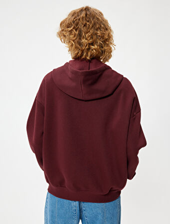 Oversize Fermuarlı Sweatshirt Yıldız İşlemeli Kanguru Cepli