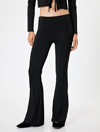 İspanyol Paça Tayt Pantolon Nervürlü Standart Bel Slim Fit