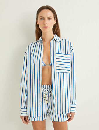 Koton X Şahika Ercümen - Keten Karışımlı Oversize Gömlek Uzun Kollu Cep Detaylı